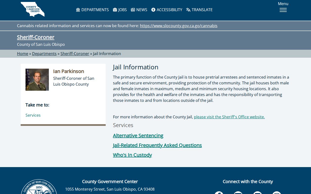 San Luis Obispo County jail information page screenshot