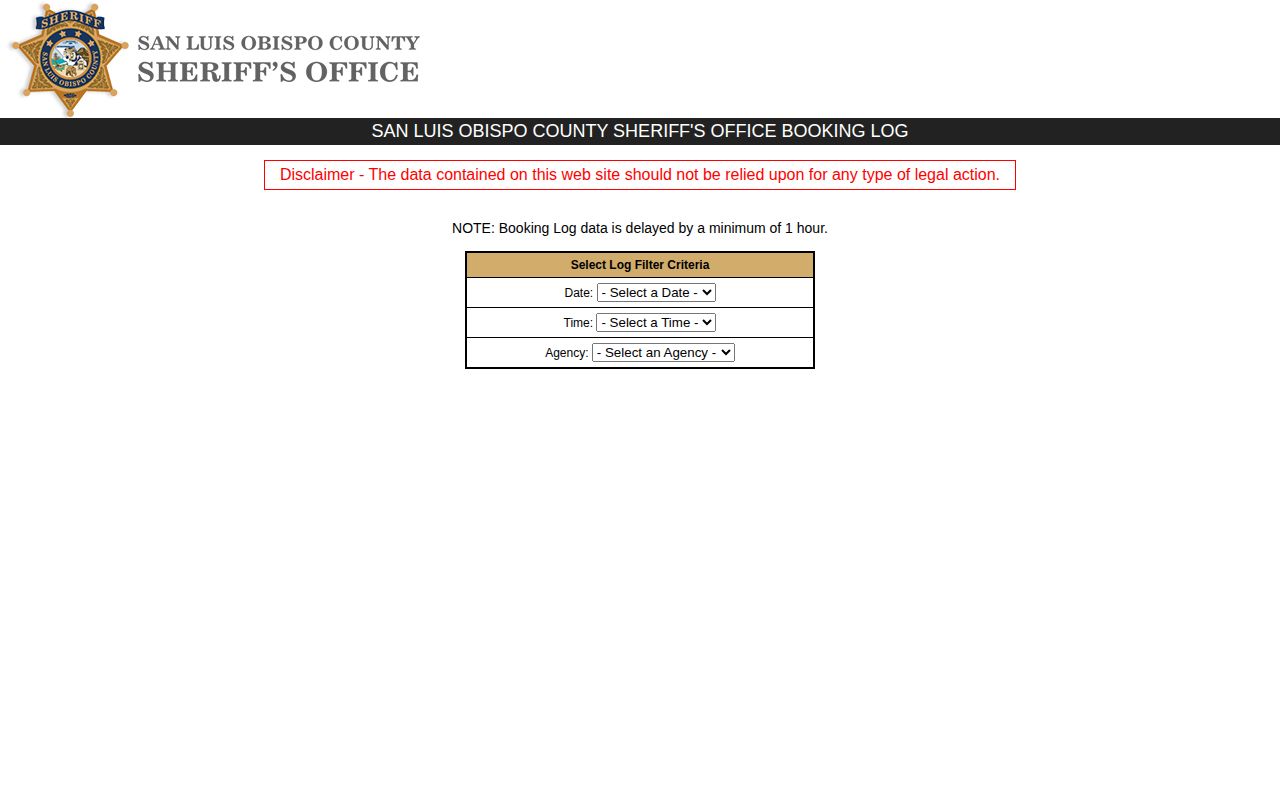 San Luis Obispo County Booking Log for release record clues