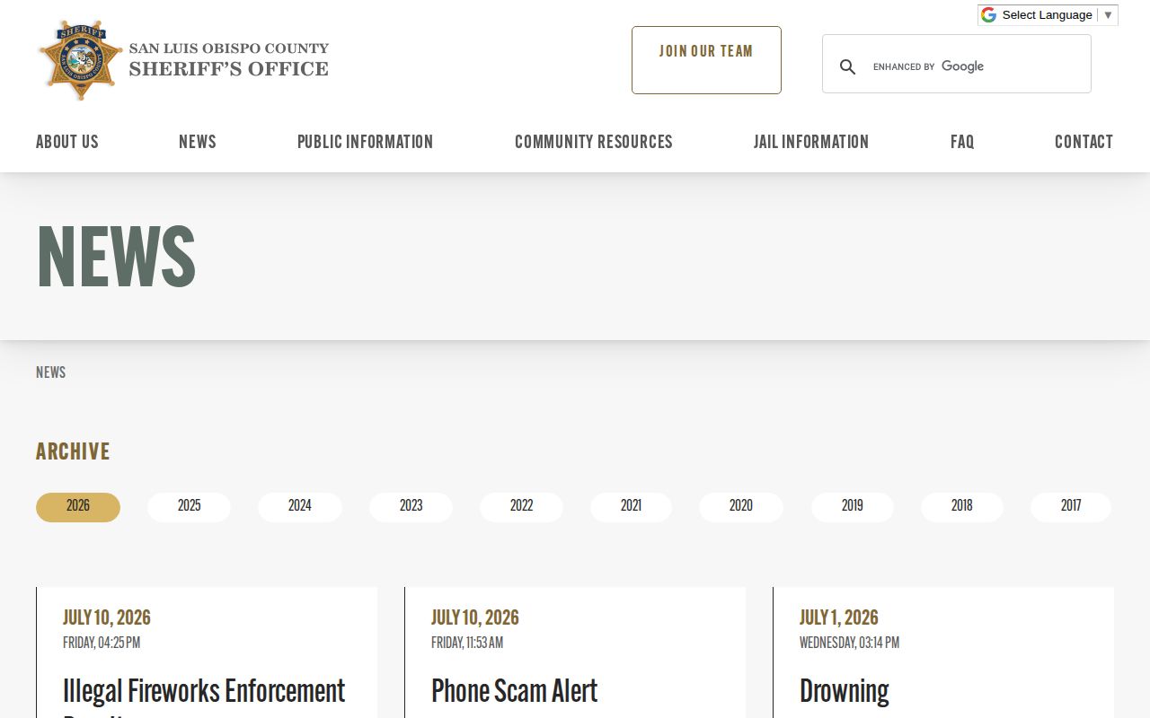 San Luis Obispo County released inmate mugshots sheriff news source