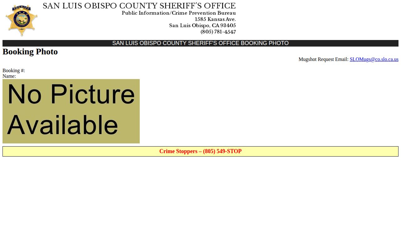 San Luis Obispo County mugshots of released inmates booking photo page